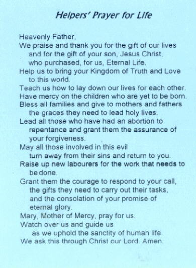 Prayer Cards & Song Sheets – The Louisville Helpers of God&#39;s Precious Infants